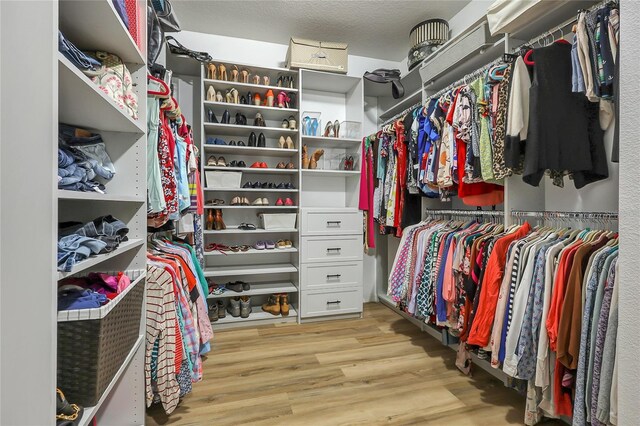 walk in closet featuring light hardwood / wood-style flooring