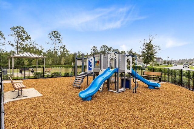 view of jungle gym with a gazebo