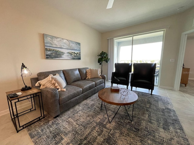 living room with light tile patterned floors