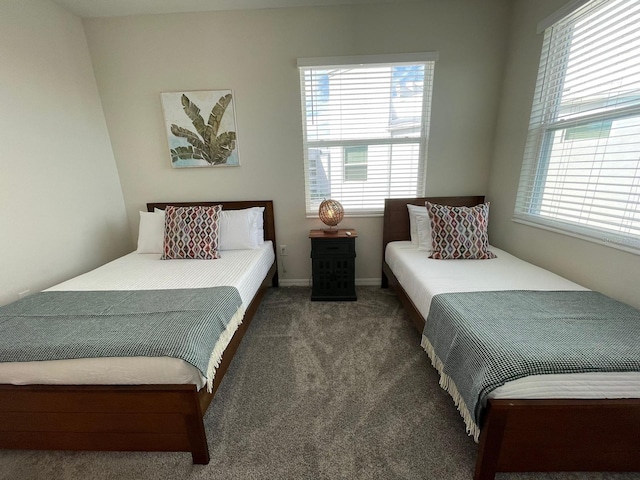 carpeted bedroom featuring multiple windows