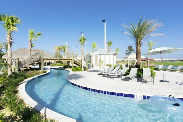 view of pool featuring a patio area