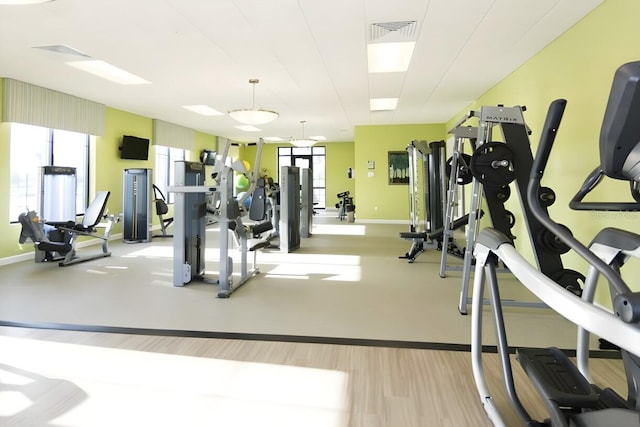 workout area featuring light wood-type flooring