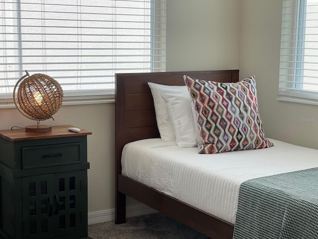 carpeted bedroom with multiple windows