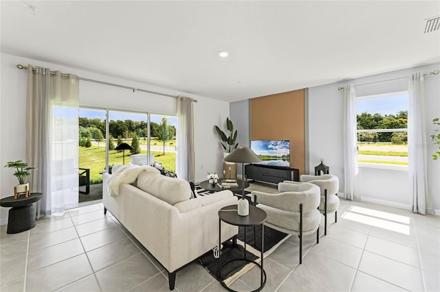 living room with light tile patterned floors