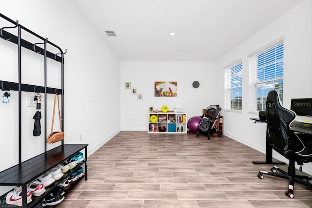 office space featuring light hardwood / wood-style floors