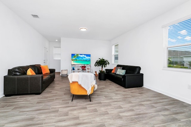 living room featuring light hardwood / wood-style floors and plenty of natural light