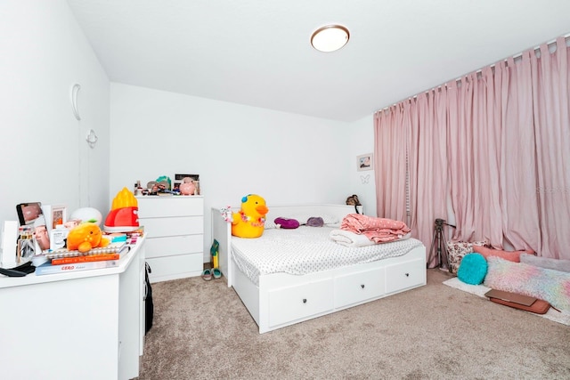 bedroom with light colored carpet