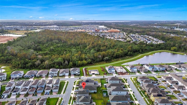 aerial view with a water view