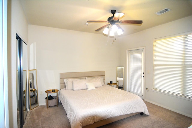 bedroom with carpet floors and ceiling fan