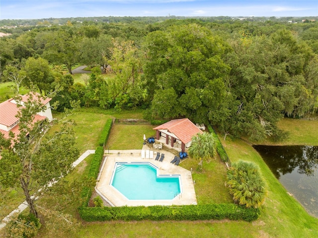 aerial view with a water view