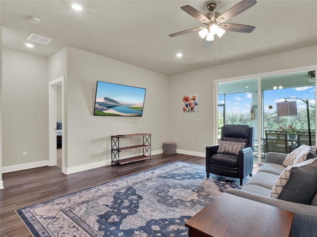 3286 Hanging Tide St, Winter Garden, FL 34787 - living area featuring healthy amount of natural light, wood finished floors, a ceiling fan, baseboards, and recessed lighting