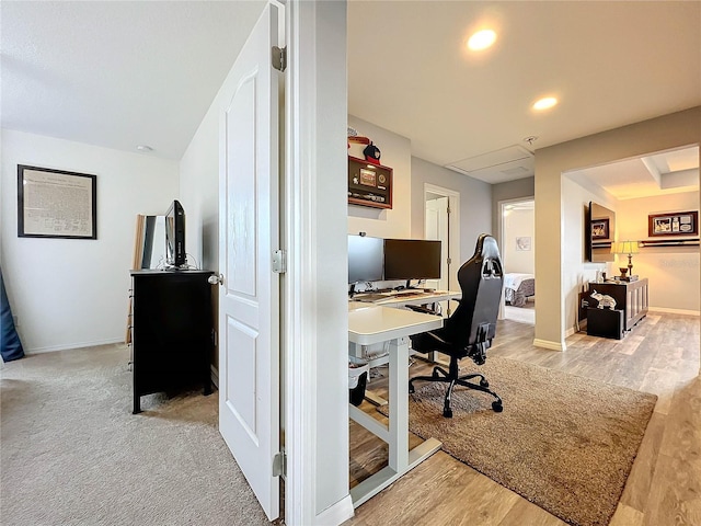 home office with light wood-type flooring