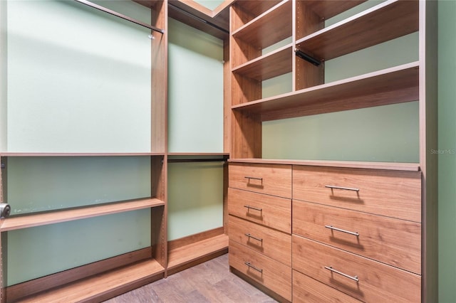 spacious closet with light hardwood / wood-style flooring