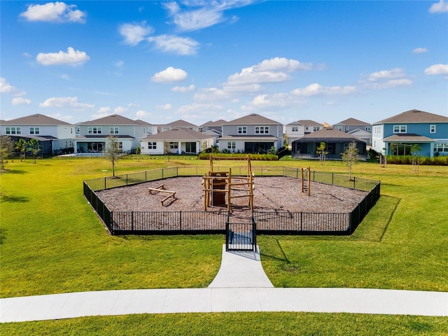 view of jungle gym with a yard