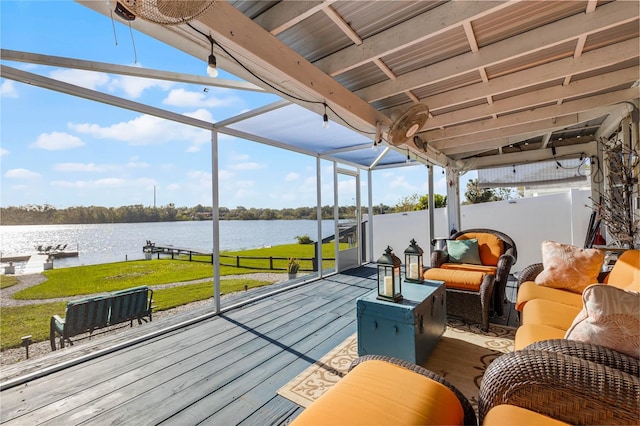 deck with a water view