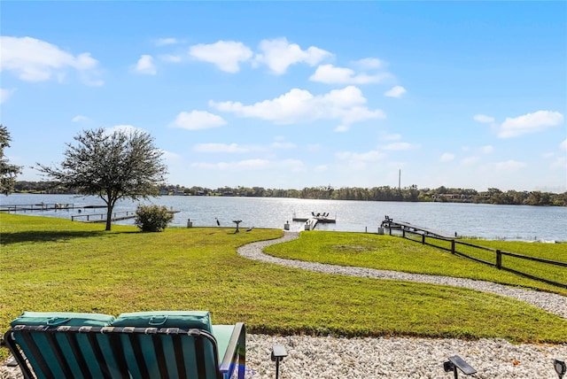 view of yard with a water view