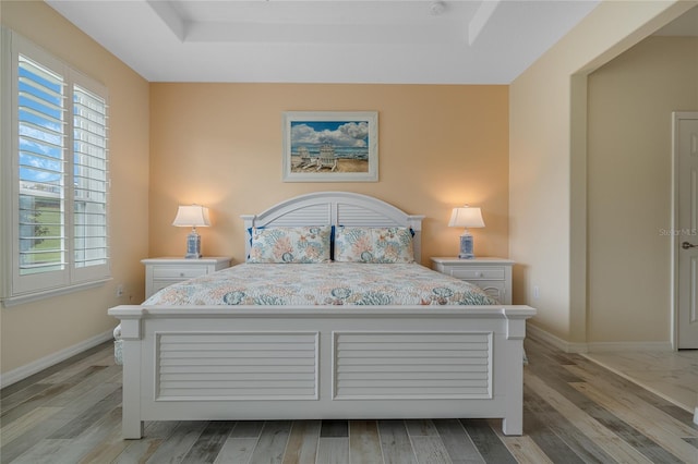 bedroom with light hardwood / wood-style floors