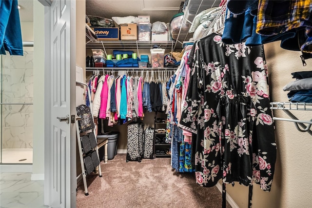 walk in closet featuring carpet