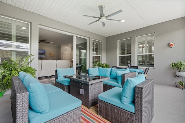 view of patio with an outdoor hangout area and ceiling fan