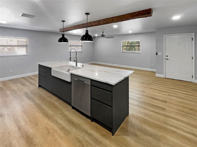 736 Mac Crillus Rd, Largo, FL 33770 - kitchen with a sink, dishwasher, open floor plan, baseboards, and beam ceiling