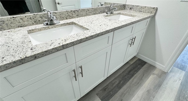 bathroom with hardwood / wood-style flooring and vanity