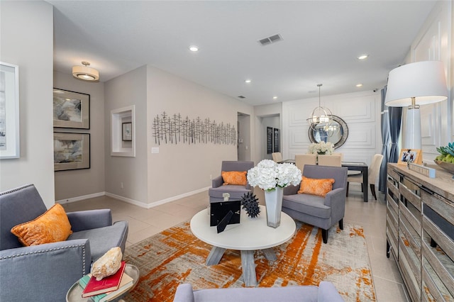 living room with light tile patterned flooring