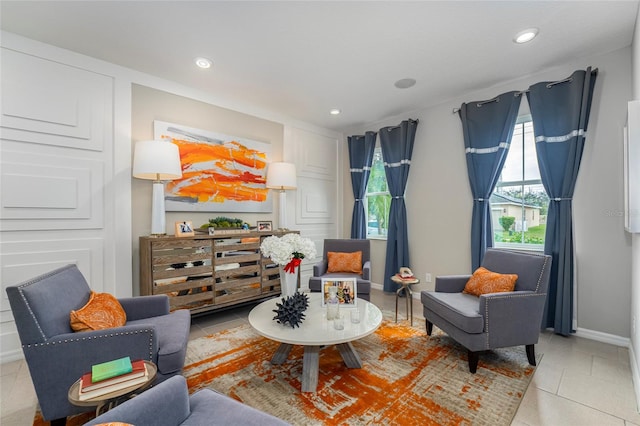 living area with light tile patterned flooring