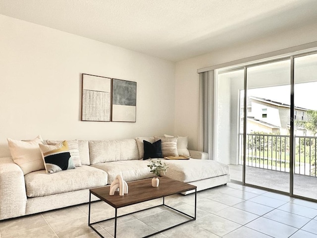 living room with light tile patterned floors