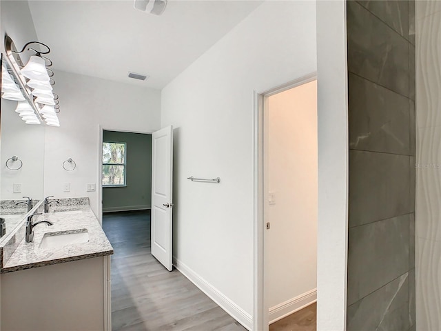 bathroom featuring vanity and wood-type flooring