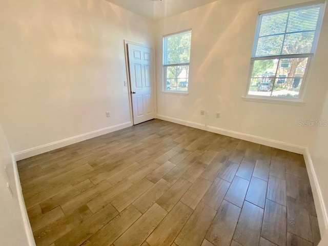 spare room featuring plenty of natural light and wood-type flooring