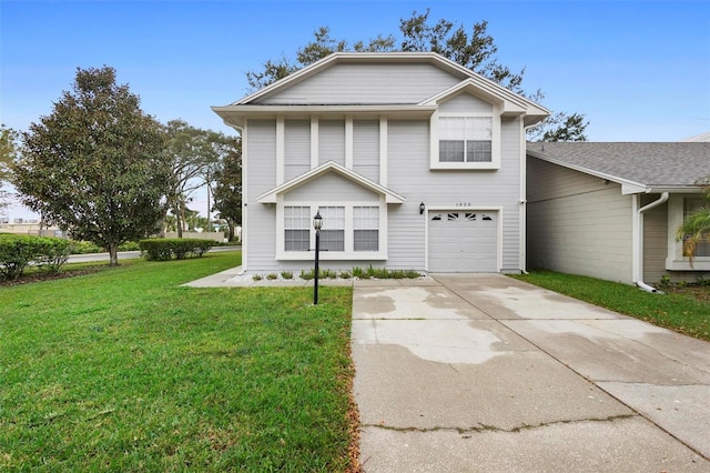 front facade featuring a garage and a front yard