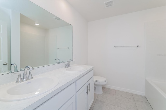 bathroom with tile patterned flooring, vanity, and toilet