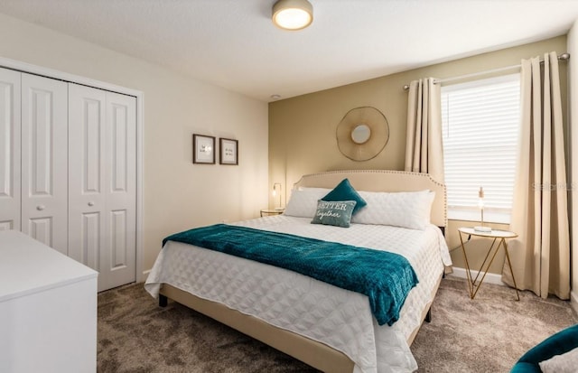 bedroom featuring carpet and a closet