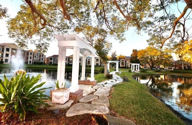 view of yard with a water view