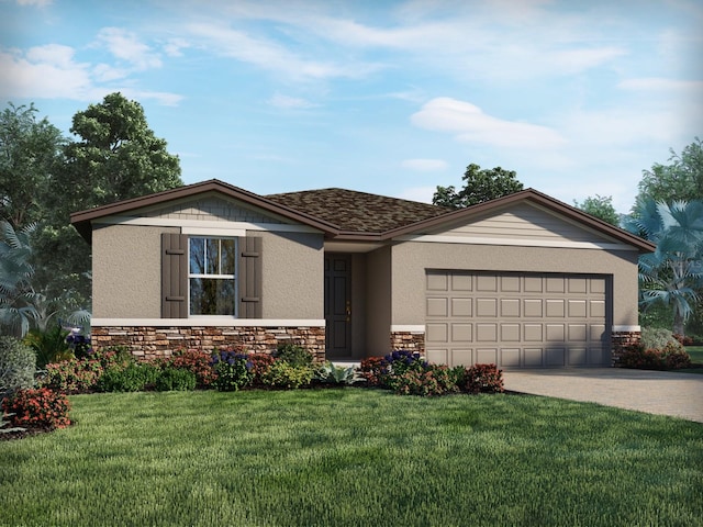 view of front of home featuring a garage and a front yard