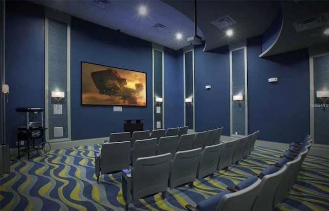 home theater room with carpet flooring