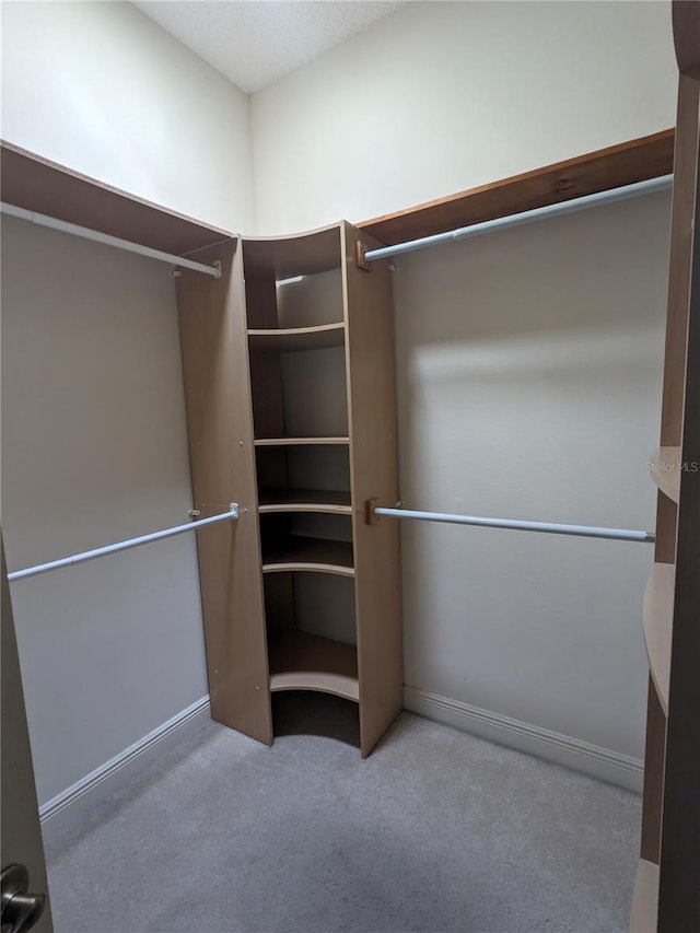 spacious closet featuring light carpet