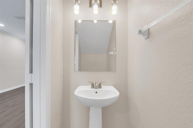 bathroom featuring wood-type flooring