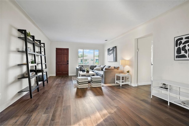 living room with dark wood-type flooring