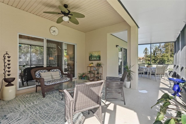 view of patio / terrace with ceiling fan and an outdoor hangout area