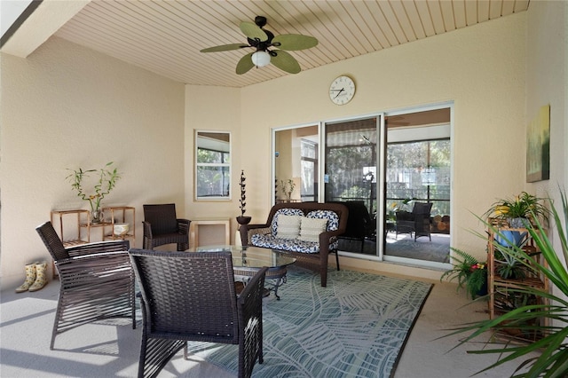 view of patio featuring ceiling fan and outdoor lounge area