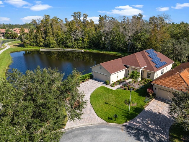 aerial view with a water view