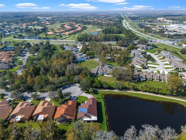 aerial view featuring a water view