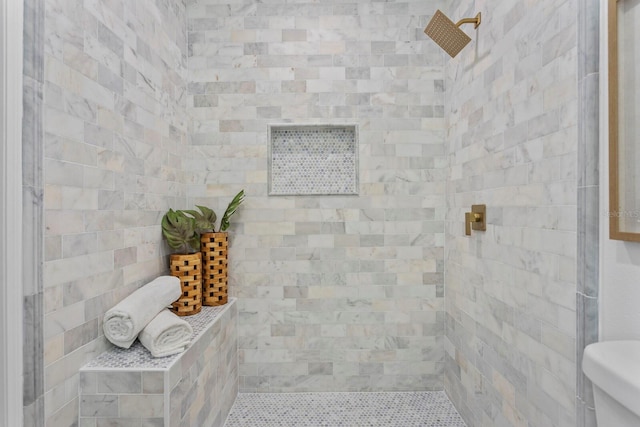 bathroom with toilet and a tile shower