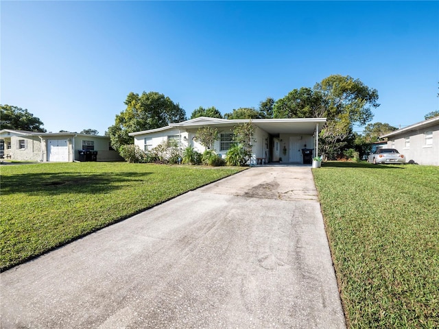 ranch-style house with a carport and a front yard