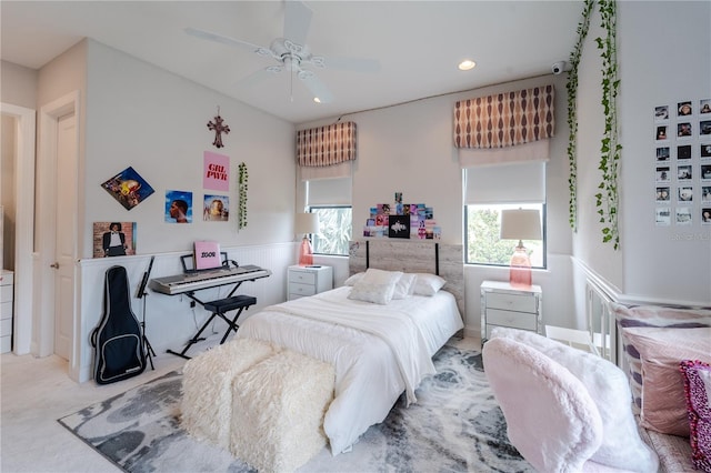 bedroom with carpet flooring and ceiling fan