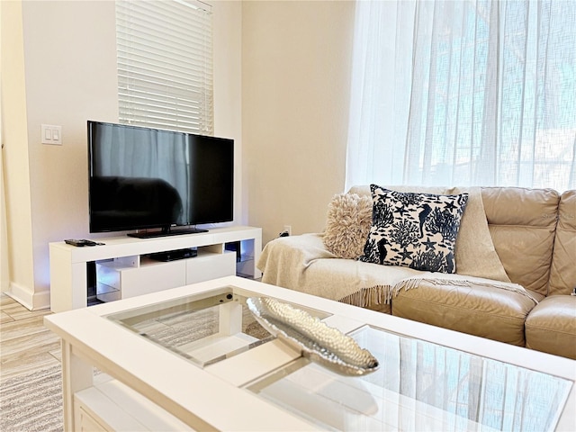 living room featuring light wood-type flooring