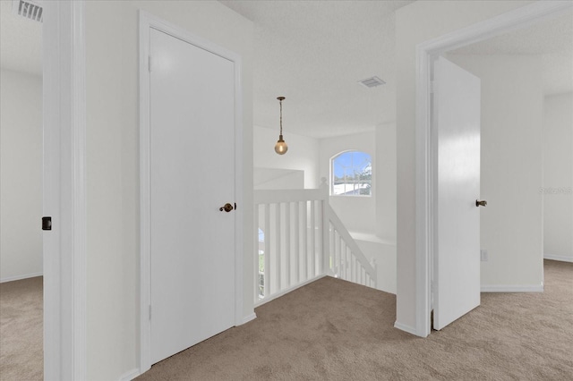 corridor with light colored carpet