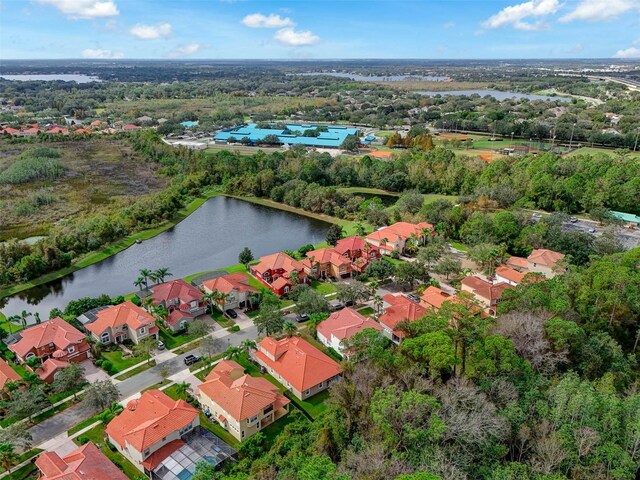 aerial view with a water view