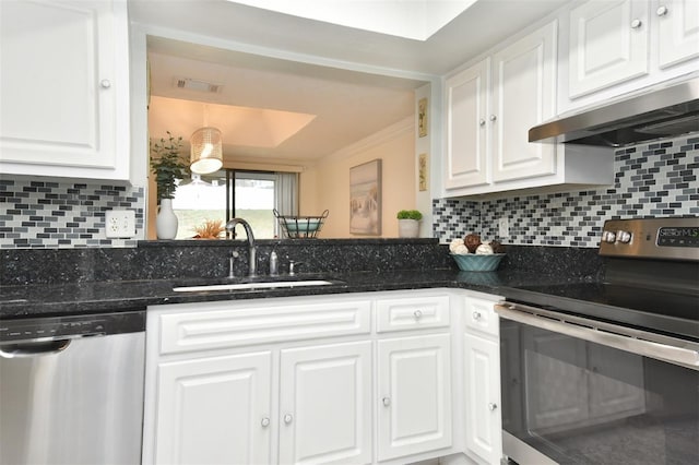 kitchen with white cabinets, sink, and stainless steel appliances